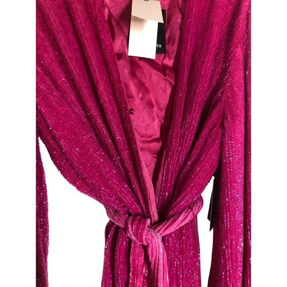 Retrofete Gabrielle Sequin Robe Wrap Dress Pink NWT L - Picture 7 of 12